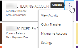 Cida Capital Bank Online options button screenshot